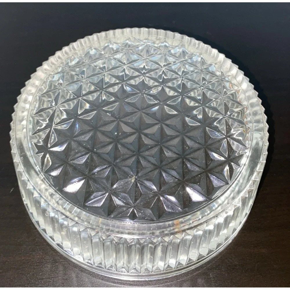 Vintage Clear Ribbed Glass Powder Vanity Dresser Jar & Silver‎ Metal Lid